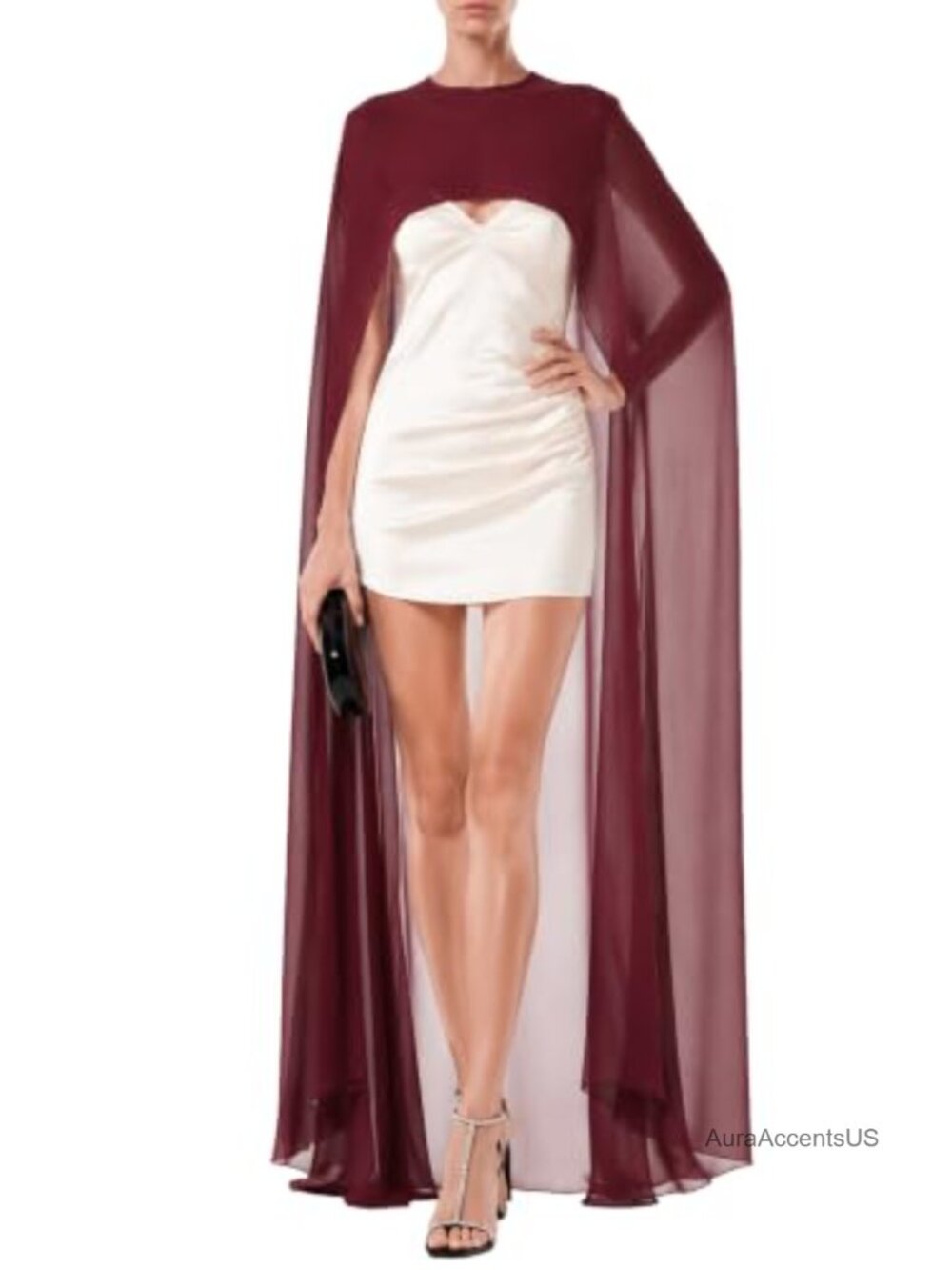 Chiffon Sheer Mesh Cape High Low Flowy Poncho Bridal Wedding Capelet Evening